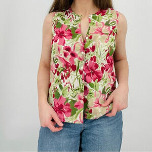 vintage boho hibiscus button down sleeveless top floral flowy size s